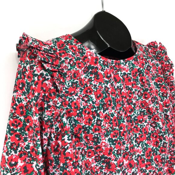 J. Crew Factory Cotton Blend Poplin Ruffle Top Women's XS Floral Holiday Career - Picture 4 of 13